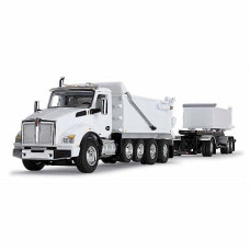 Kenworth T880 Quad-Axle Dump Truck And Rogue Transfer Tandem-Axle Dump Trailer Viper White 1/64 Diecast Model By Dcp/First Gear