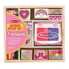 Melissa Doug Wooden Stamp Set Friendship 9 Stamps 5 Colored Pencils And 2Color Stamp Pad Fsc Certified