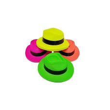 Party Hats Neon Color Plastic Gangster Fedora Party Hats 24 Gangster Hats