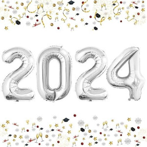 Goer 42 Inch 2024 Silver Foil Number Balloons For 2024 New Year Eve Festival Party Supplies Graduation Decorations