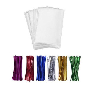 200 Treat Bags With 200 4 Twist Ties 6 Mix Colors 14Mils Thickness Opp Plastic Bags 4 X 6