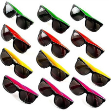 Neliblu 24 Pack Kids Neon Party Sunglasses Bulk With Uv Protection 80S Style Kids Sunglasses Party Favors Goodie Bag Stuffers