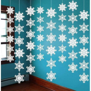 Jollylife 12Pcs Snowflake Garland Winter Party Wonderland Birthday Decorations Christmas Snow Flake Streamers Strings Hanging