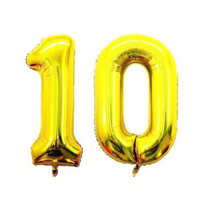 Goer Number 10 Balloons For 10Th Birthday Party Decorations 42 Inch Jumbo Foil Helium Balloons For 10Th Anniversary Gold