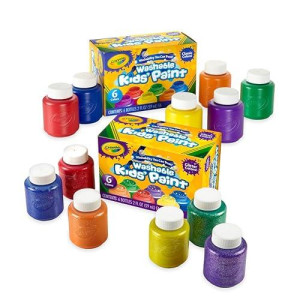 Crayola Washable Kids Paint Set 12Ct Classic And Glitter Paint For Kids Arts Crafts Supplies Toddler Painting Kit 3 Am