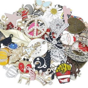 Chenkou Craft Wholesale 50Pcs Lots Mix Alloy Resin Rhinestone Flowers Pendants Charms Beads Bracelet Necklace Jewelry Findingsh