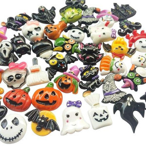 Chenkou Craft Random 50Pcs Mix Lots Resin Flatback Flat Back Halloween Craft Embellishment Wizard Pumpkin Lantern Ghost Spider S