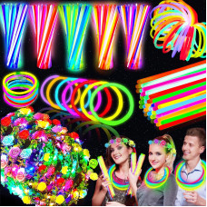 106 Pack Glow In The Dark Party Supplies100 Glow Sticks Bulk Party Pack And 6 Led Flower Crowns Headbands Light Up Party Favors