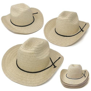 Podzly 12 Pieces Straw Cowboy Hats 24 Western Style Hats For Men Women Country Accessories Straw Hats For Cowgirl Coun