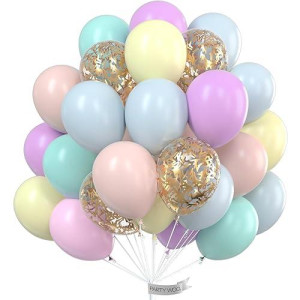 Partywoo Pastel Balloons 60 Pcs 12 Inch Pastel Latex Balloons Gold Glitter Balloons Pastel Colour Balloons For Pastel Party D