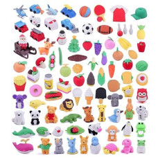 Greentime 90 Different Pencil Erasers 3D Mini Cute Erasers Puzzle Animal Erasers For Birthday Party Favors Desk Pets For Clas