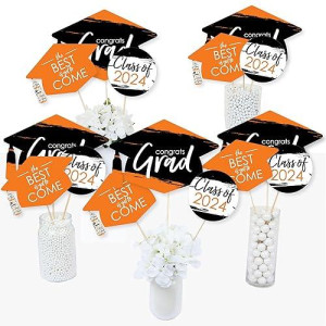 Big Dot Of Happiness Orange 2024 Graduation Party Centerpiece Sticks Table Toppers Set Of 15