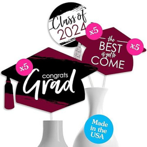 Big Dot Of Happiness Maroon 2024 Graduation Party Centerpiece Sticks Table Toppers Set Of 15