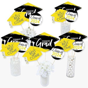 Big Dot Of Happiness Yellow 2024 Graduation Party Centerpiece Sticks Table Toppers Set Of 15