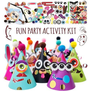 Glittery Garden Party Hats For Kids Art Craft Fun Birthday Activity Kit With Stickers Animal Theme Party Favor Game Supplie