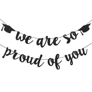 Black Glitter We Are So Proud Of You Graduation Banner Congratulations Banner Graduation Decorations 2024 Banner For College Gra