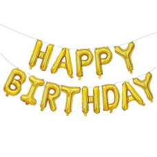 Gold Happy Birthday Balloons Banner 16 Inch Mylar Foil Letters Sign Reusable Balloons For Women Men Boys Girls Birthday Deco