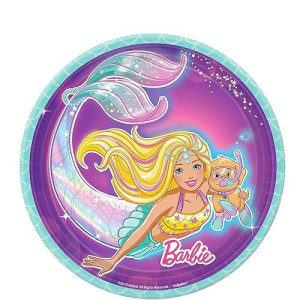 Amscan Barbie Mermaid Iridescent Purple Round Party Plates 7 8 Ct