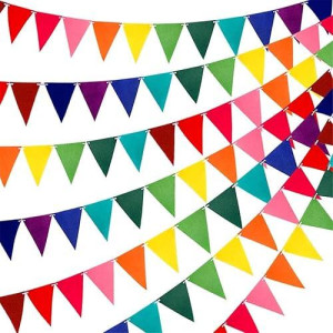 Rubfac 60Pcs Rainbow Pennant Banner Flags Colorful Felt Fabric Pennant Banners Reusable Pennants String For Carnival Theme Rainb