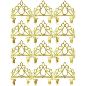 Blue Panda 12 Pack Gold Tiara For Girls Princess Dress Up Crown For Kids Costume Birthday Party Favors In Bulk