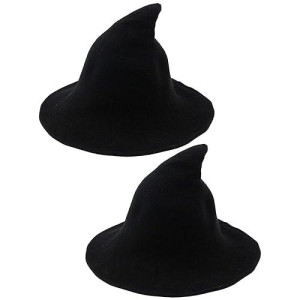 Trounistro 2 Pack Halloween Witch Hat Wool Witch Hat Warm Winter Hats For Women Foldable Large Brim Crochet Cap Halloween Party