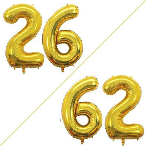 Goer 42 Inch Gold 2662Nd Number Balloonsjumbo Foil Helium Balloons For 26Th Or 62Nd Birthday Party Decorations And Anniversary