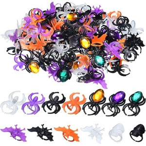 Boao 150 Pieces Halloween Spider Ring Skull Bat Ring Spider Party Favors Fake Plastic Jumping Spider Ring For Halloween Decorati