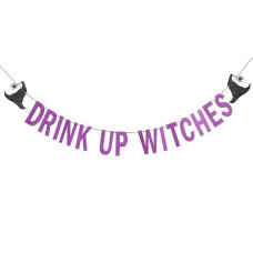 Drink Up Witches Banner Purple Glitter Halloween Witch Banner Witches Halloween Party Banner For Witch Party Decorations Hallow