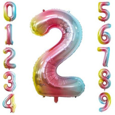 Goer Rainbow Foil Balloons Number 2 Huge Number Balloons For 2Nd Birthday Party Supplies Anniversary Decorations 3 Pcs 42 Inch