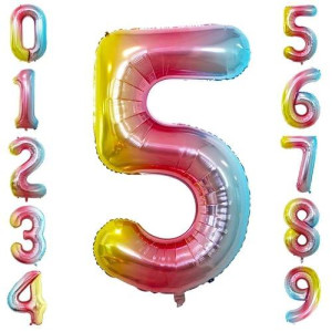 Goer 2 Pcs 42 Inch Rainbow Foil Balloons Number 5 Huge Number Balloons For 5Th 55Th Birthday Party Supplies Anniversary Decorati