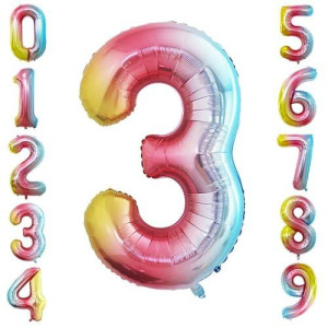 Goer 2 Pcs 42 Inch Rainbow Foil Balloons Number 3 Huge Number Balloons For 3Rd 33Rd Birthday Party Supplies Anniversary Decorati