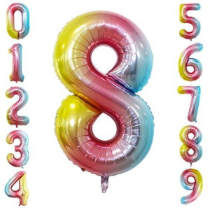 Goer 2 Pcs 42 Inch Rainbow Foil Balloons Number 8 Huge Number Balloons For 8Th 88Th Birthday Party Supplies Anniversary Decorati