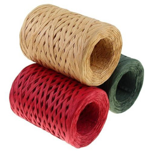 Creatrill Raffia Ribbon Red Green Natural 3 Rolls 1080 Feet 360 Feet Each Roll Paper Twine Wrapping Ribbon For Christmas