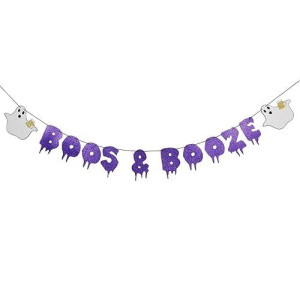 Purple Glitter Boos Booze Banner Halloween Party Banner Boos And Booze Party Banner Decorations Hocus Pocus Banner For Haunte