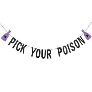 Black Glitter Pick Your Poison Banner Potion Bar Banner Pick Your Poison Sign Halloween Party Banner For Haunted Mansion Home H