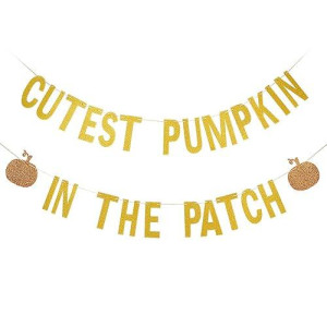 Cutest Pumpkin In The Patch Banner Gold Glitter Little Pumpkin 1St Birthday Decorations Pumpkin First Birthday Girl Pumpkin Pat