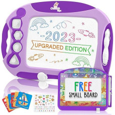 Chuchik Magnetic Drawing Board For Kids And Toddlers. Large 15.7 Inch Doodle Writing Pad Comes With A 4-Color Travel Size Doodle Sketch Board For 3, 4, 5 Years Old Girls (Purple)