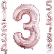 Goer 2 Pcs 42 Inch Rose Gold Foil Balloons Number 3 Huge Number Balloons For 3Rd 33Rd Birthday Party Supplies Anniversary Decora