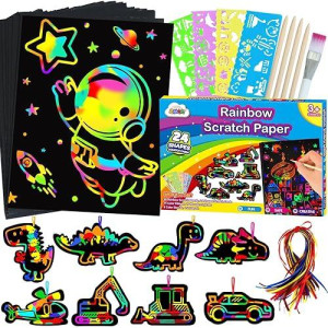 Zmlm Scratch Paper Art Set For Kids Rainbow Magic Scratch Off Art Craft Supplies Kit Birthday Party Toy 3 4 5 6 7 8 9 10 Year O