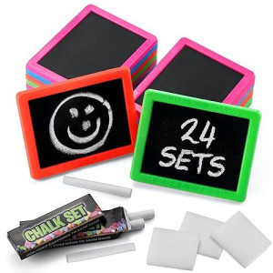 Neon Chalkboard Set For Kids Pack Of 24 Mini Chalk Boards Each With 2 Chalk Sticks And 1 Eraser For Boys And Girls Birthday