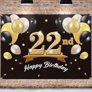 Pakboom Happy 22Nd Birthday Banner Backdrop 22 Birthday Party Decorations Supplies For Men Him Black Gold 4 X 6Ft