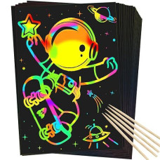 Zmlm Scratch Rainbow Art Paper Set 50Pcs Magic Scratch Off Art Craft Supplies Kits For Kids Girls Boys Black Scratch Notes She