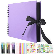 Vienrose Scrapbook Photo Album Diy Set With Stickers And Colorful Pens Hardcover Pictures Book 11X8 Inches 80 Black Pages For We