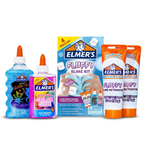 Elmers Fluffy Slime Kit Includes Elmers Translucent Color Glue Elmers Glitter Glue Elmers Fluffy Slime Activator 4 Count