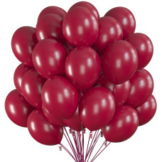 Prextex 75 Garnet Red Party Balloons 12 Inch Deep Red Balloons With Matching Color Ribbon For Themed Party Decoration Weddings