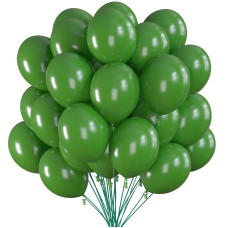 Prextex 75 Forest Green Party Balloons 12 Inch Deep Green Balloons With Matching Color Ribbon For Themed Party Decoration Weddi