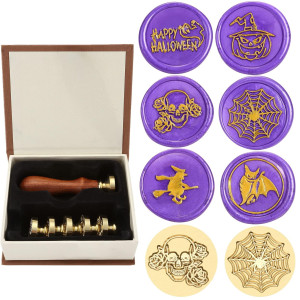 Halloween Wax Seal Stamp Set Yoption 6 Pieces Sealing Wax Stamps Copper Seals Wooden Hilt Vintage Classical Initial Seal Wax