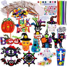 Winlyn 56 Sets Halloween Decorations Diy Hanging Wooden Halloween Ornaments Halloween Craft Kits Paintable Unfinished Wood Pumpk