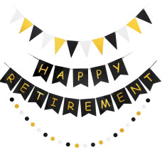 Happy Retirement Banner Assembled Gagaku Black And Gold Retirement Party Decorations Supplies Kit Gold Glitter Paper Pennant Ban