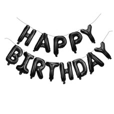 Black Happy Birthday Banner16 Inch Mylar Foil Letters Signreusable Balloons For Women Men Boys Girls Birthday Decorations P